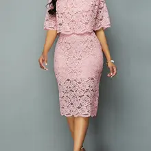 Платье большого размера с круглым вырезом, кружевное платье с вырезом, женское элегантное платье с пятиконечными рукавами, тонкие вечерние платья большого размера, женское платье, Vestidos 5xl