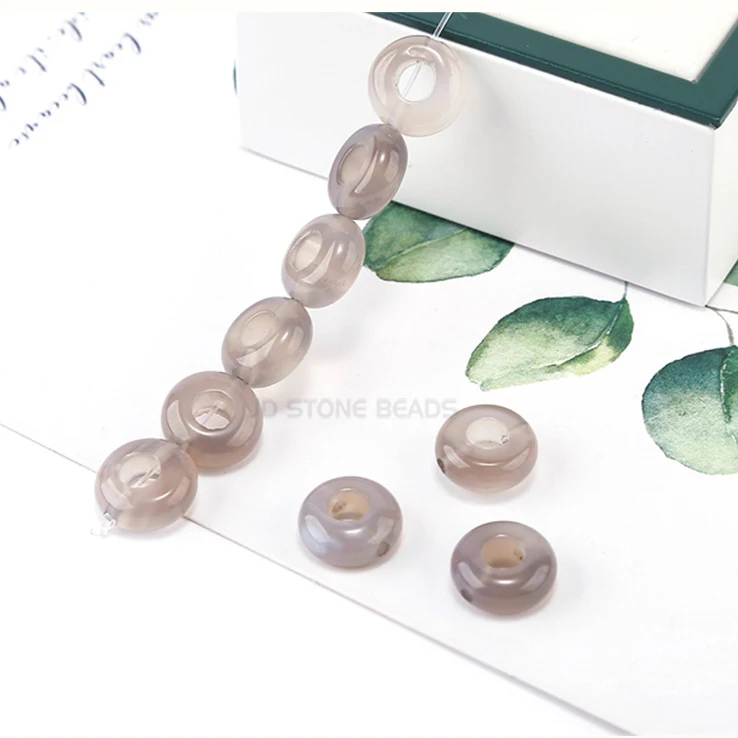 NATURAL GREY AGATE Бусин с большим отверстием 10 мм Размер отверстия 4 мм натуральный камень, Агат Бусины-разделители для ювелирные изделия, изготовление браслетов DIY - Цвет: NATURAL GREY AGATE