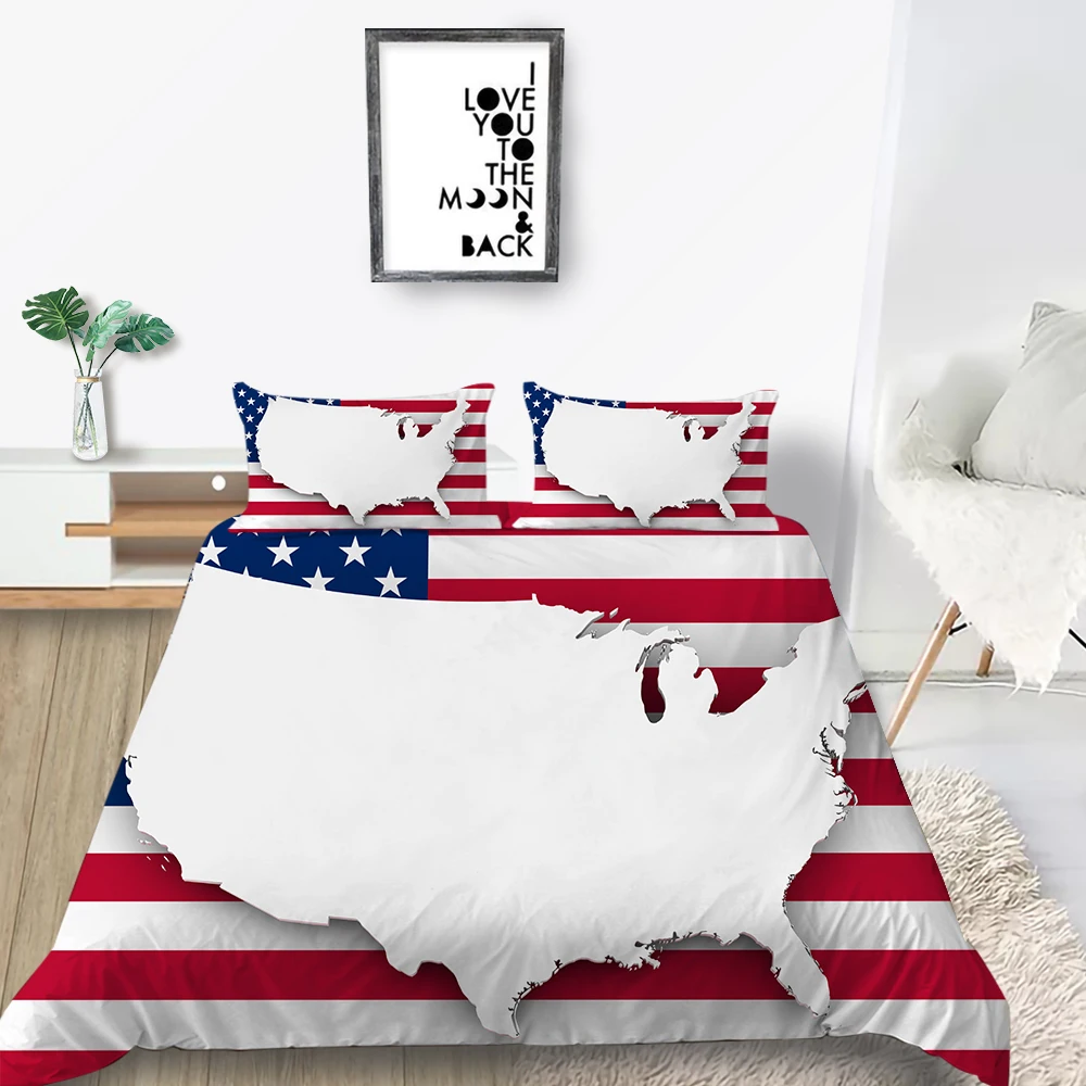 

Amercian Map Bedding Set Queen Creative Soft 3D Duvet Cover National Flag King Twin Full Single Double Unique Design Bed Set
