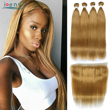 

#27 Blonde Bundles With 13*4 Lace Frontal Closure Straight Human Hair Bundles Brazilian Hair Weave Bundles With Closure Non-remy
