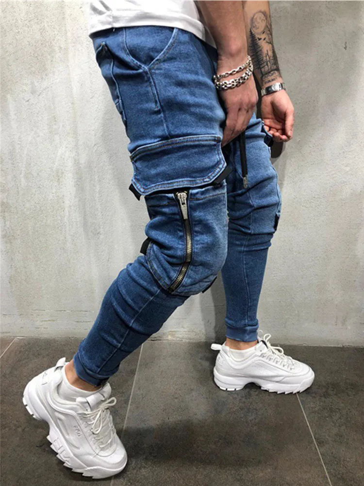 Men Clothes Hip Hop Sweatpants Skinny Motorcycle Denim Pants Zipper Designer Black Jeans Mens Casual Men Jeans Trousers