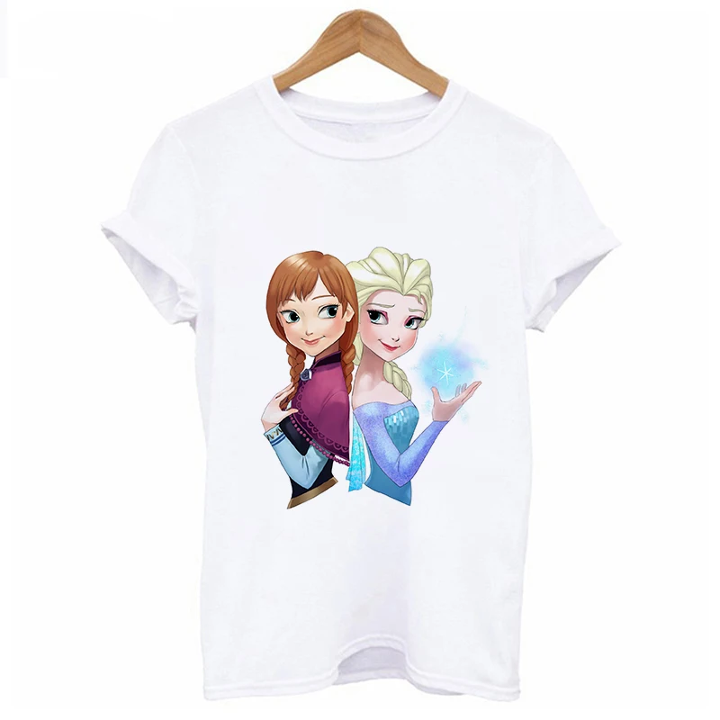 Women Fashion Harajuku Short Sleeve T-shirt White Plus Size Cute Tshirt Female Tops Clothing New Frozen Printed T Shirt