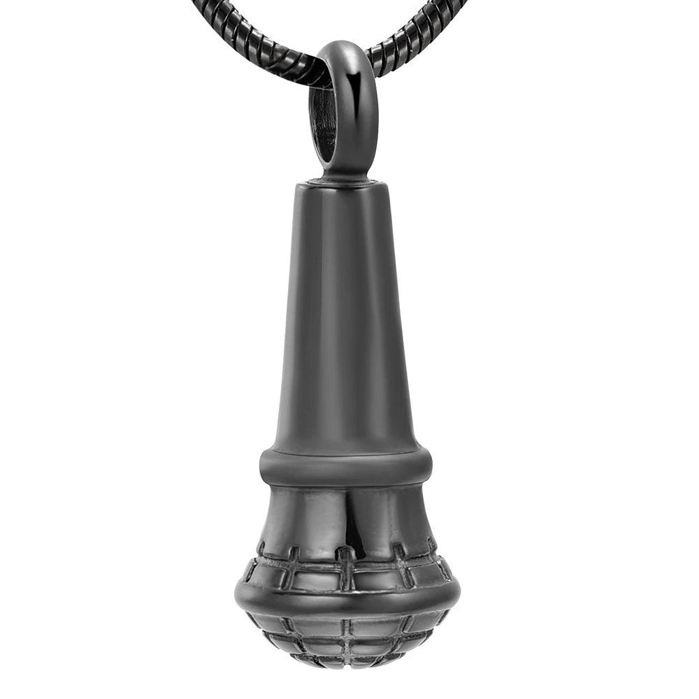 Black Классный дизайн микрофона форма памятный кулон для праха Keepsake урна кулон из нержавеющей стали Урна кремации медальон ожерелье для меломана - Окраска металла: Black