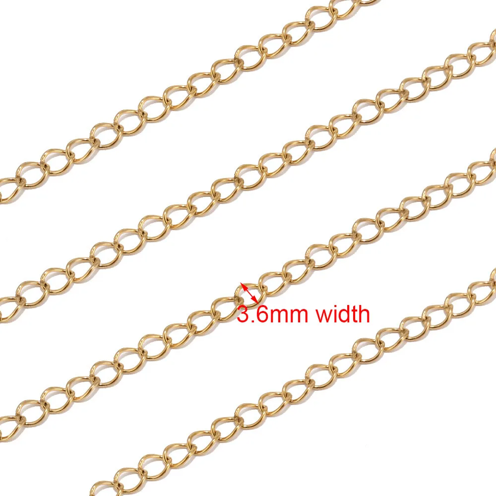 gold 3.6mm width 10 м/лот, удлинитель из нержавеющей стали, припаянная цепочка, золотой цвет, ширина 3,6 мм, витая объемная цепь, удлинитель, сделай сам, ювелирное изделие - Цвет: gold 3.6mm width
