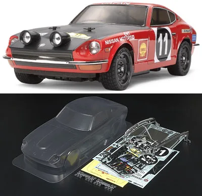 Tamiya 51407 Daatsun 240Z Rally RC clear Body Set 190MM with light lamp cup for DF-03Ra, TT-01, and TT-01 Type-E chassis cars