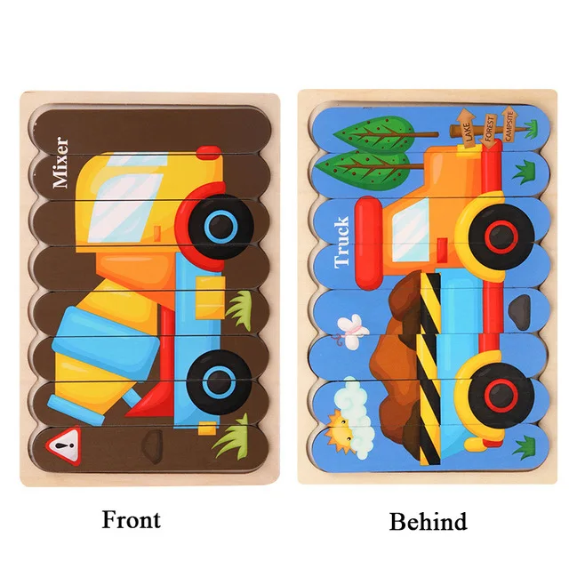 Kid Brain Wooden Toy Double-sided 3D Strip Animal Puzzle Telling Stories Stacking Jigsaw Montessori Educational Toy for Children 17