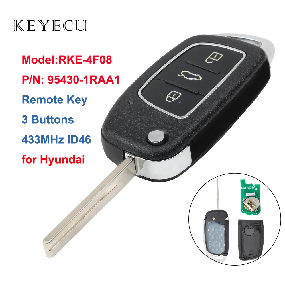 Keyecu дистанционный брелок 3 кнопки 433 МГц ID46 для hyundai Accent 2013 2004, Модель: RKE-4F08, P/N: 95430-1RAA1