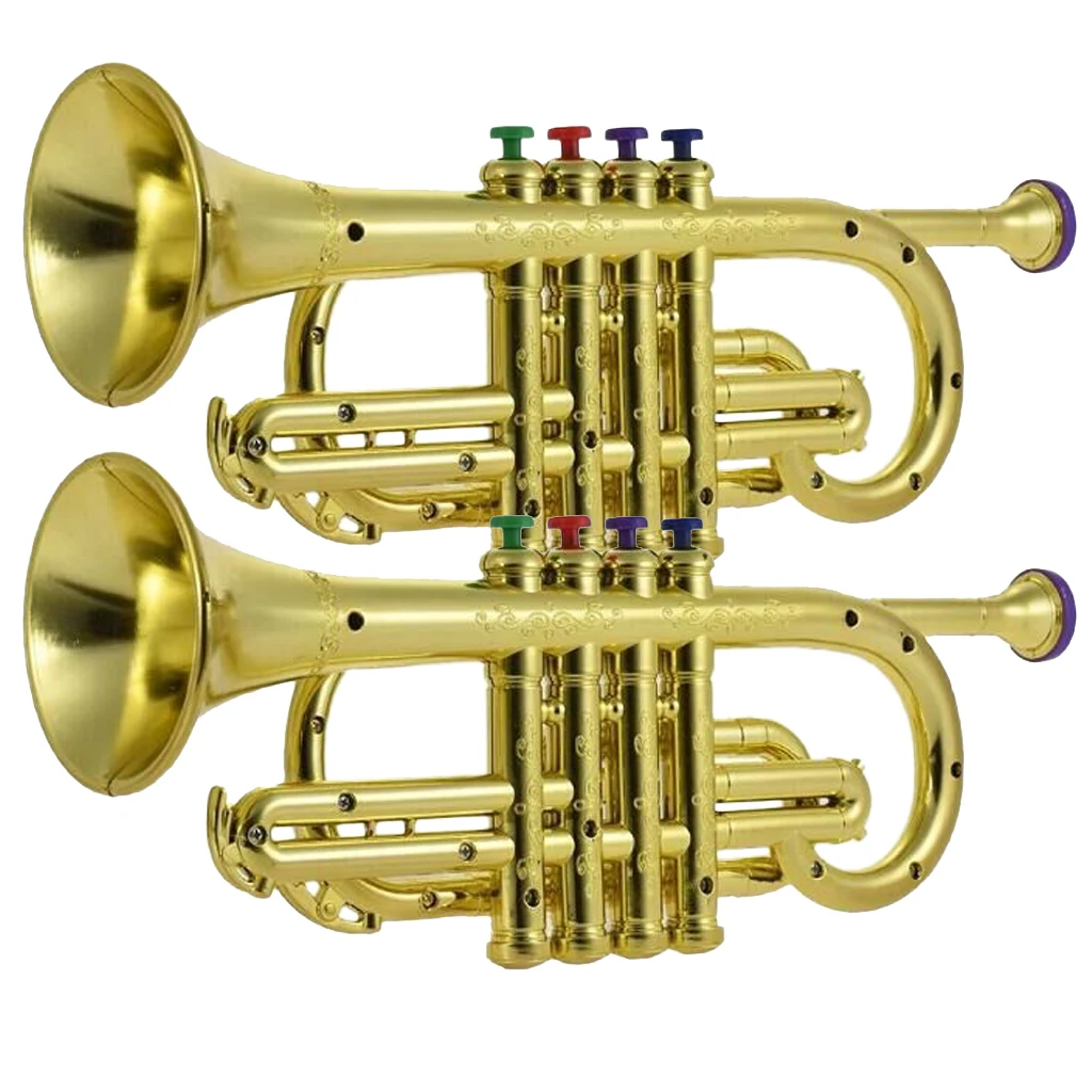 

2x Plastic Trumpet With 3 Colored Buttons For Kids Early Development Toy Gold
