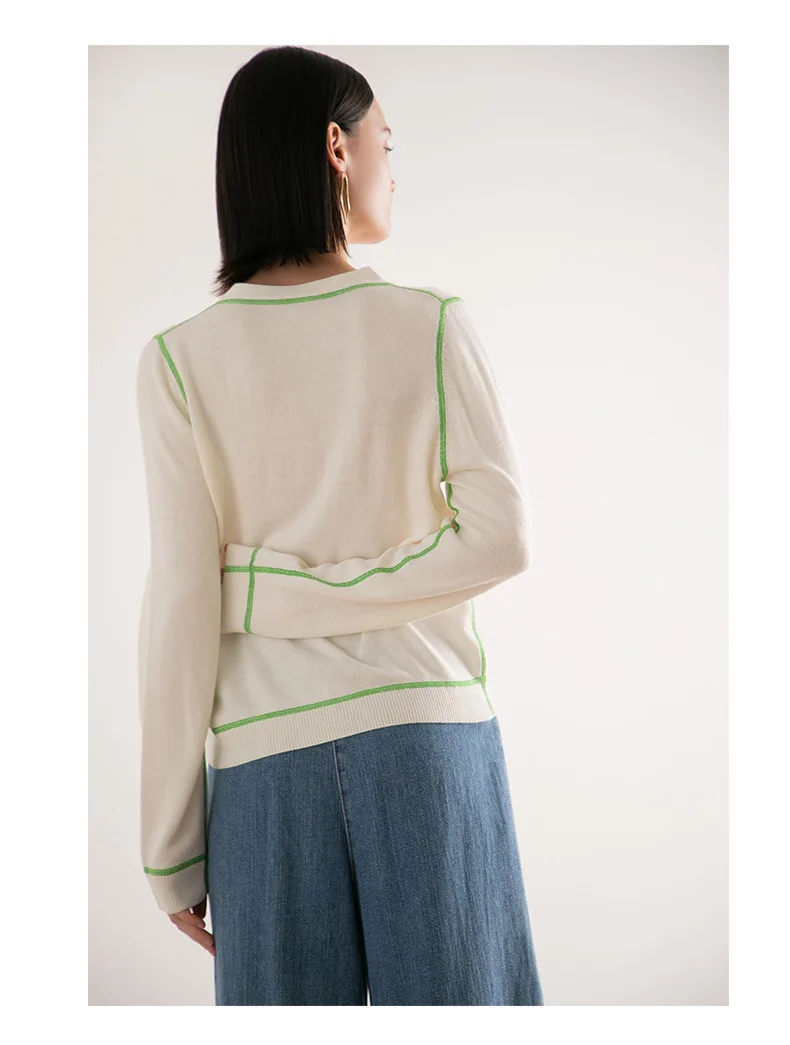 Autumn Women's Stripe Contrast Color White Loose Knitted Cardigans Coats Womens Sweters Women Invierno