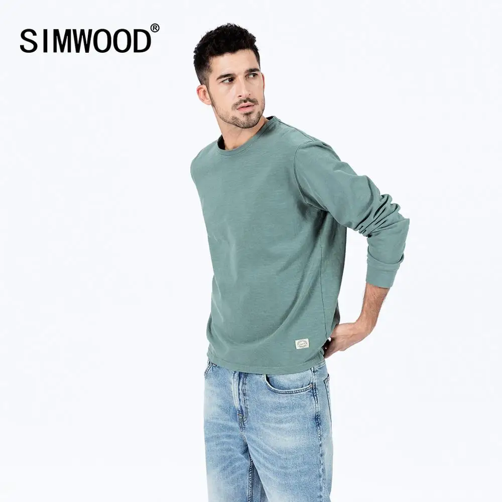 Мужская футболка SIMWOOD, Весенняя Однотонная футболка из хлопка с круглым вырезом, большого размера, SJ170114, 2020|Футболки| | АлиЭкспресс