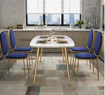 

Nordic Table Rectangular marble table and chair combination nano gold modern simple small family table