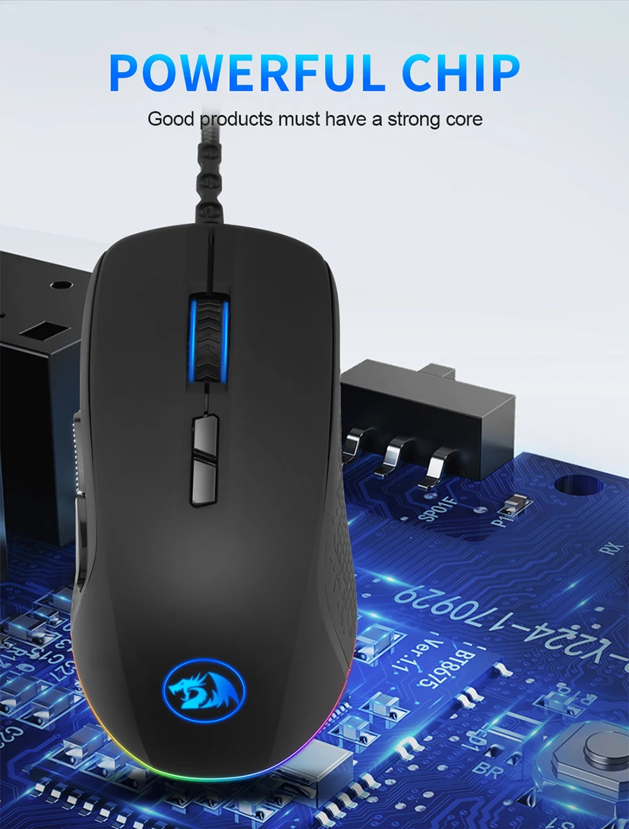 Redragon Stormrage M718 RGB USB Проводная компьютерная мышь 10000 dpi 8 кнопок 6 цветов с подсветкой программируемая эргономичная для геймера