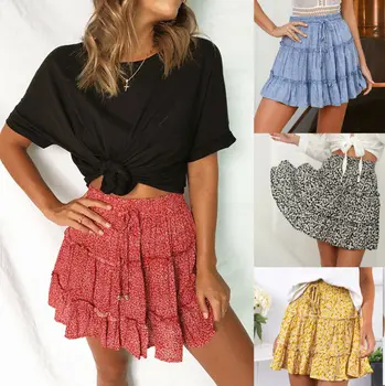 

Women Summer Boho Short Mini Skirts Evening Cocktail Party Beach Dress Sundress