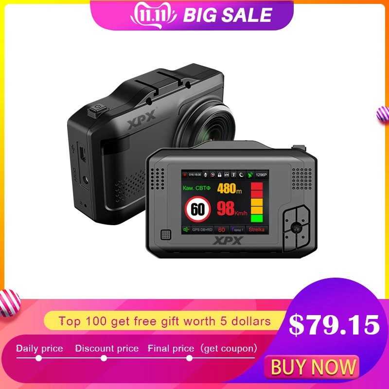 

Car camera XPX Dash cam Car dvr 3 in 1 GPS Radar DVR SFHD 1296P Ambarella A12 Dashcam Radar detector G-sensor