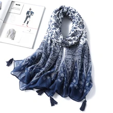 Модный женский хлопковый шарф, шали с фарфоровым принтом, пашмины шарфы, мягкий теплый женский зимний палантин, хиджаб, шейный платок, новинка