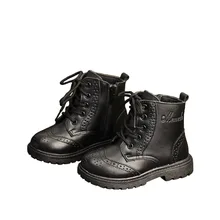 Зимние плюшевые ботинки из натуральной кожи для малышей ботильоны для маленьких девочек черная кожаная обувь для маленьких мальчиков размер 21-37 коричневый