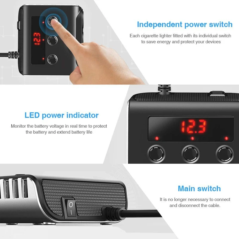 12 V/24 V адаптер для автомобильного прикуривателя 100W фары для автомобилей Зарядное устройство с 4 Порты usb и 3 гнезда прикуривателя Мощность разветвитель, ВКЛ/ВЫКЛ S