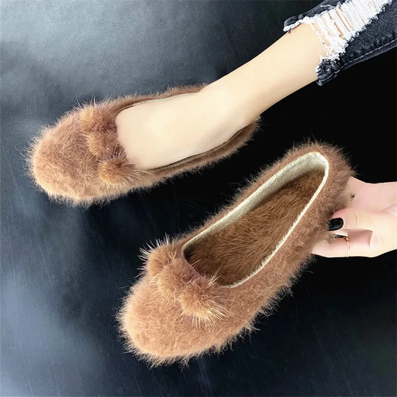 

Low-Cut Fluffy Shoes Large Size 2019 Autumn And Winter New Style round-Toe Casual Single Shoes Slip-on Comfortable Flat Versatil