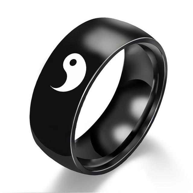 Black White Color Yin Yang Tai Chi Couple Rings Fashion Chinese Style For Men Women Statement  Stainless Steel Wedding Ring