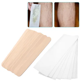 

100pcs Disposable Wooden Waxing Sticks Spatulas Applicator + 100pcs Non-Woven Wax Strip Depilating Paper for Body Hair Removal