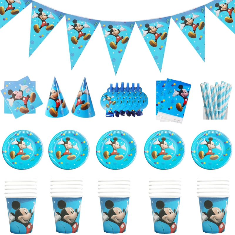 

New Disney Mickey Mouse Kids Birthday Party Decorations Disposable Tableware Tablecloth Napkins Plates Baby Shower Boys Supplies