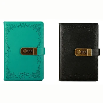 

2 Pcs Diary with Lock Notebook A5 Vintage Lockable Paper PU Leather Note Book Weekly Planner, Black & Green