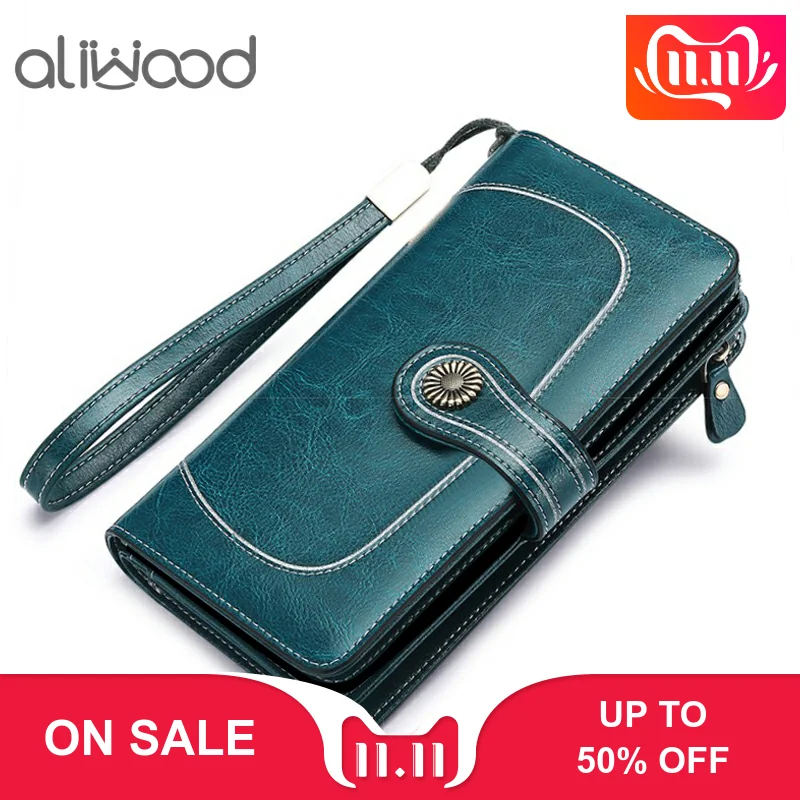 

Aliwood Vintage Women Wallets Long Zipper Purse Clutch High Quality Leather Female Wallet Retro Designer Coin Purse Card Holder