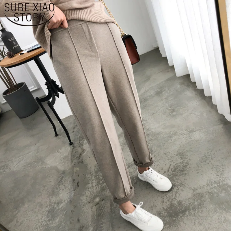 Широкие брюки осенние и зимние корейские женские брюки длиной до щиколотки с высокой талией Прямые брюки женские брюки с карманами 6990 50