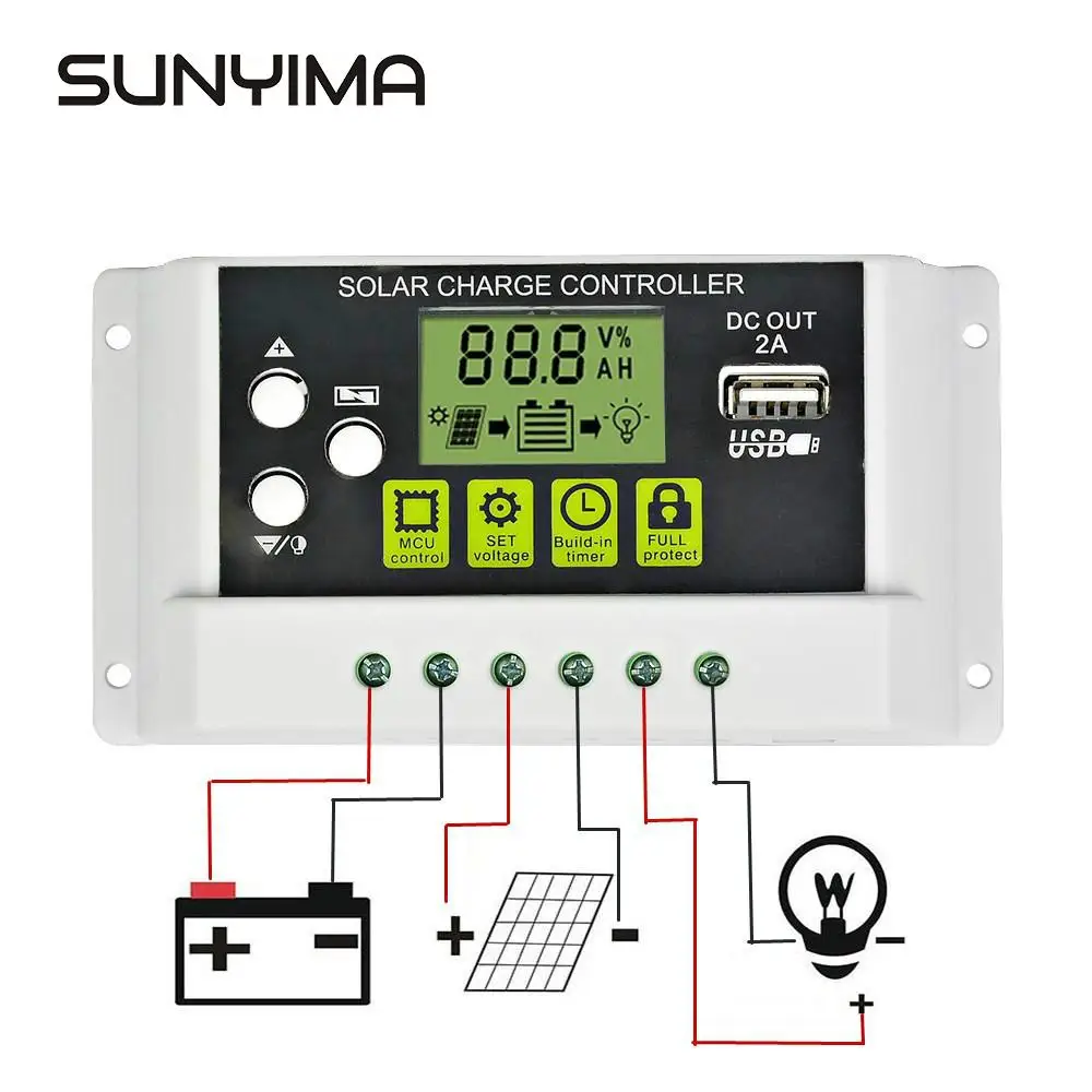 

SUNYIMA 12V 24V 30A Solar Charge Controller 20A 10A LCD Solar Panel Regulator Battery Charge Controller with Backlight function