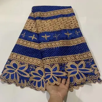 

High Quality blue gold French Guipure Lace Fabric Africa Net Lace Fabric For Wedding FTF94