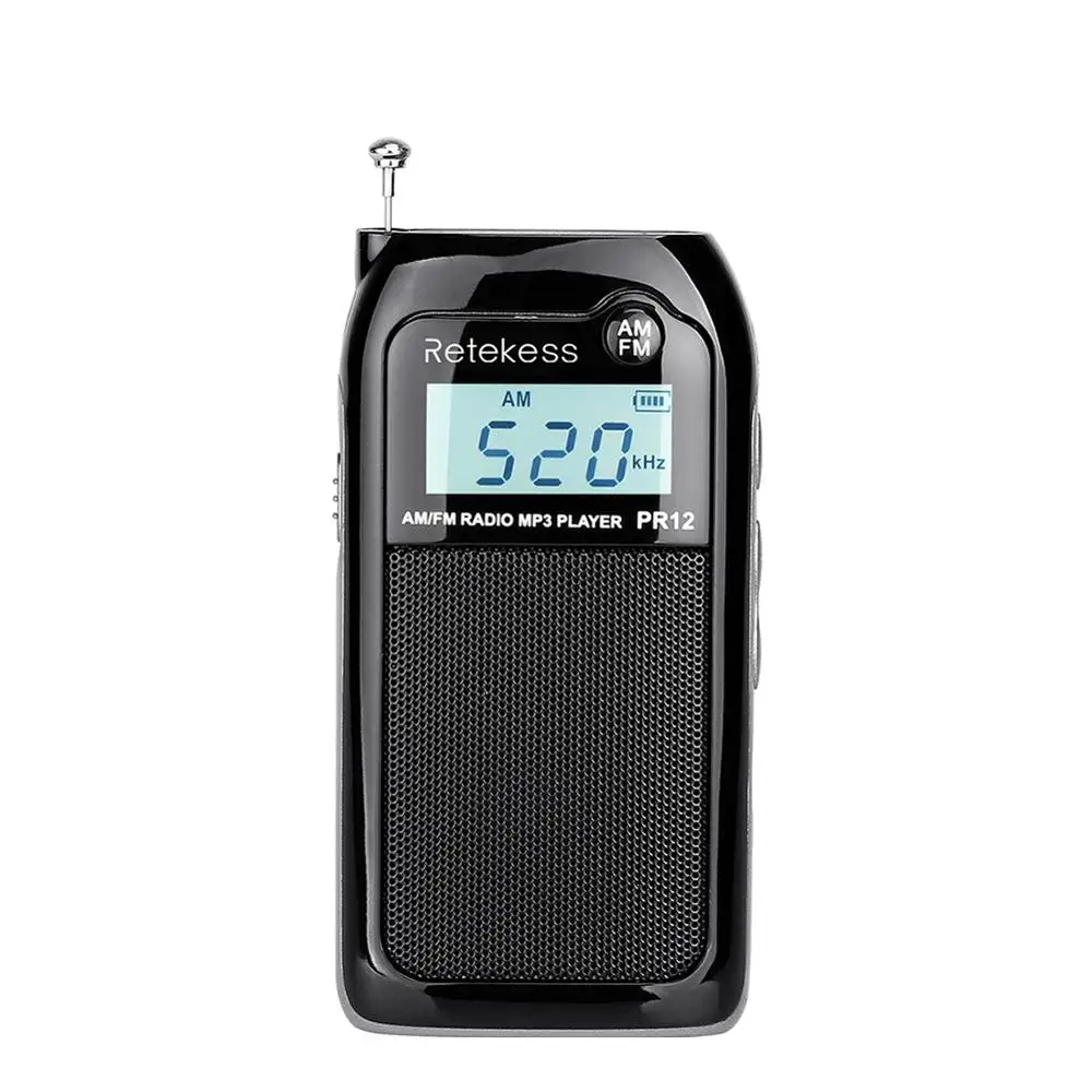 

Retekess PR12 Mini Pocket Radio FM AM Digital Tuning Radio Receiver MP3 Music Player Rechargeable Battery Portable Radio