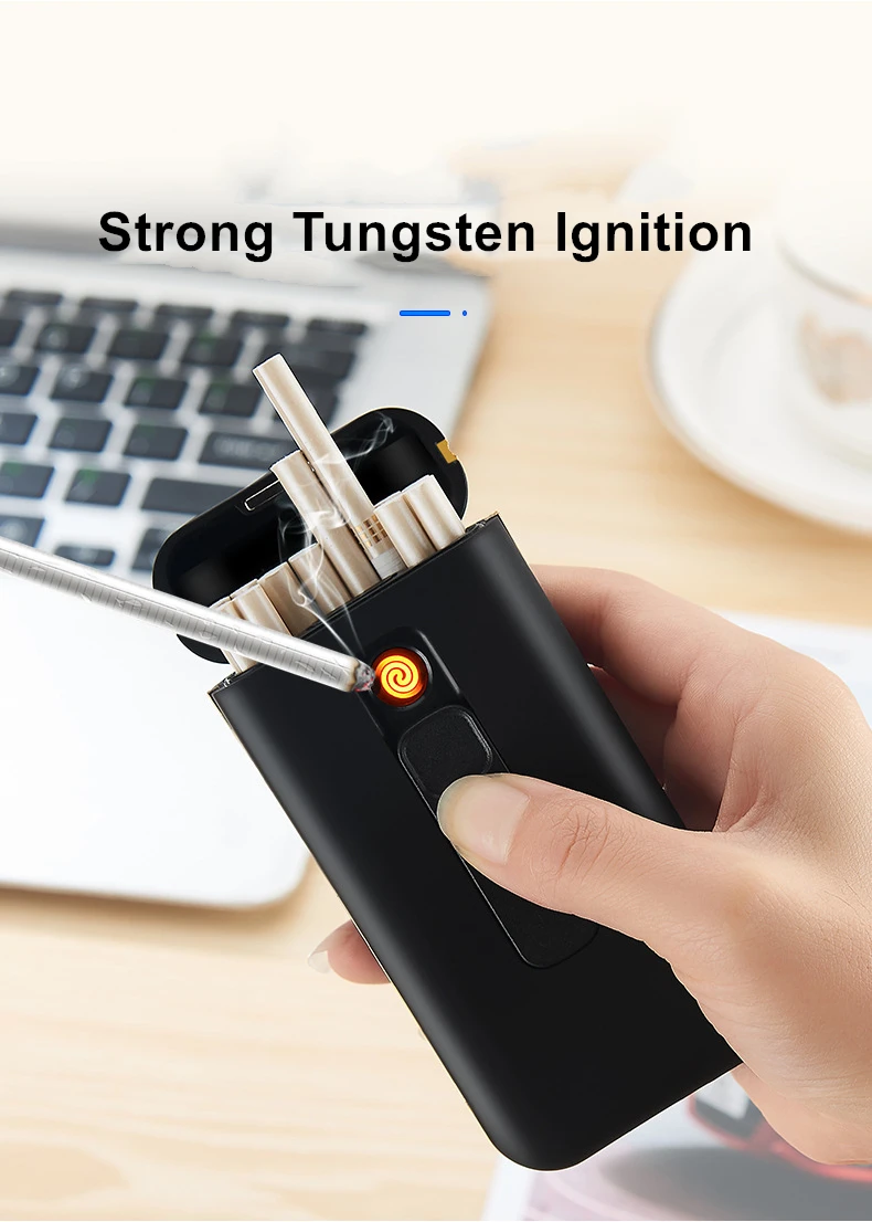Smart Cigarette Case Box with Electronic Lighter USB Plasma Turbo Tungsten Lighter Waterproof Holder 20pcs Slim Cigarettes