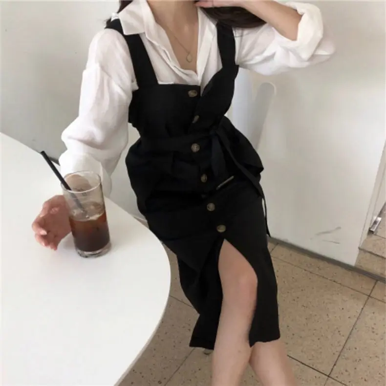 Sleeveless Dress Women Spring Straight Leisure Single-breasted Spaghetti Strap Large Size 4XL Korean Style Daily Female Trendy dresses for women