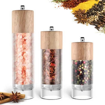 

Oak Acrylic Spice Pepper Grinder Mill with Strong Adjustable Ceramic Grinder Seasoning Mills Home Kitchen Tools Cooking Access