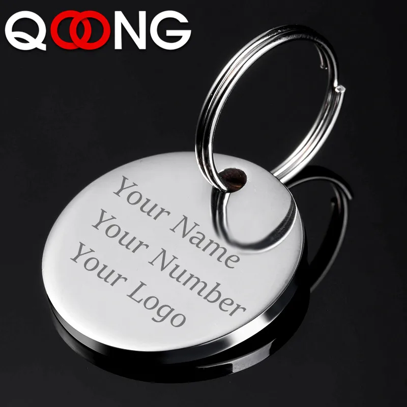 

QOONG Custom Engraved Keychain For Car Logo Name Stainless Steel Personalized Gift Customized Anti-lost Keyring Key Chain Ring