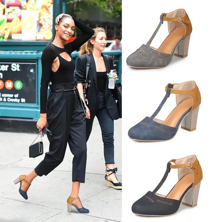 

Summer WOMEN'S Shoes 2019 New Style Hollow out Chunky-Heel High-heeled Sandals Women's Europe And America Straight-line Buckle F