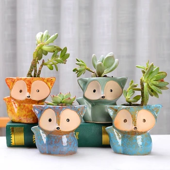 

Fox Shape Flower Pot Gardening Potted Desktop Bonsai Succulent Plant Pot Animals Ceramic Art Vase Office Decor Garden Supplies