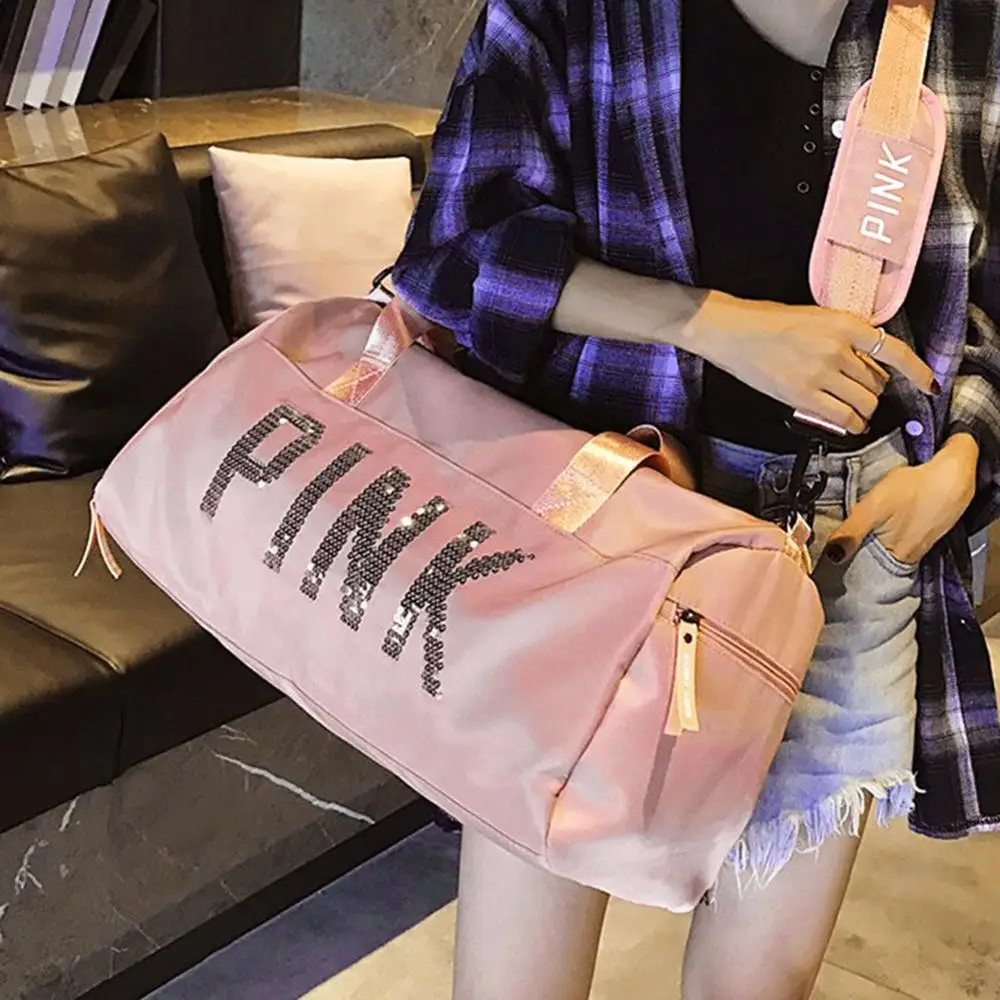 Розовые сумки на плечо с блестками для женщин, женская черная Дорожная сумка, водонепроницаемая сумка, женские сумки на выходные, портативная нейлоновая сумка-тоут
