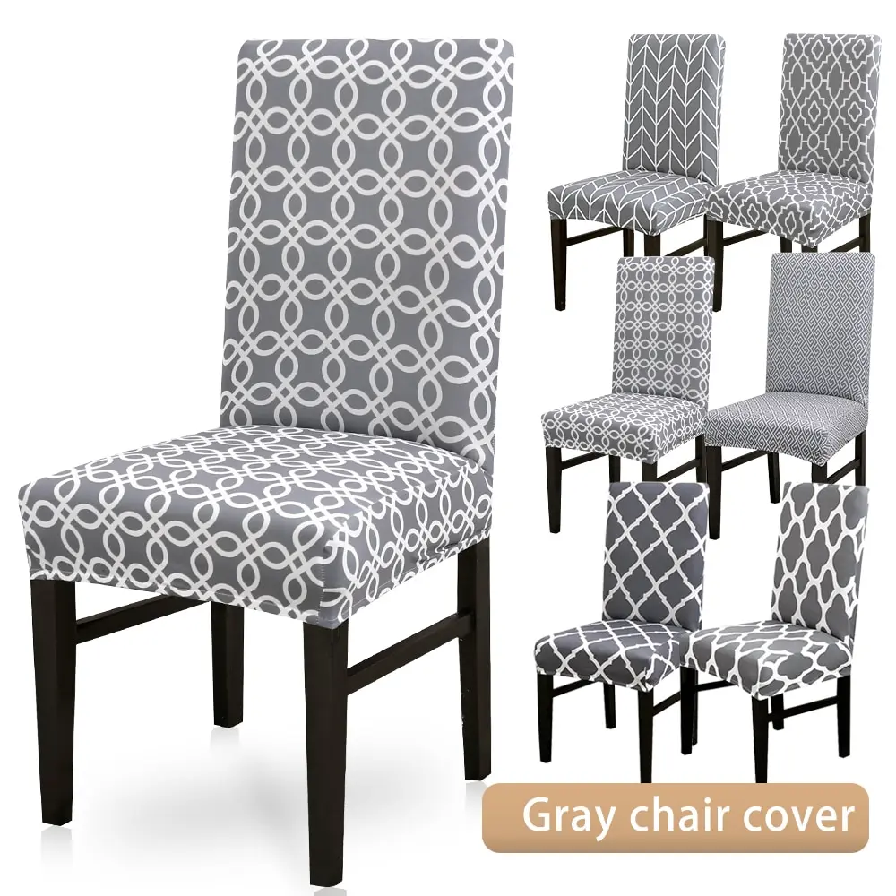 Grey Printing Removable Chair Cover Stretch Elastic Slipcovers