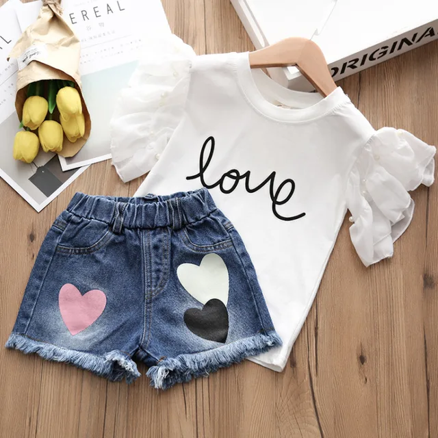 summer Baby Girl Clothes Girls Clothing Sets Kids Clothes Babyclothes Toddler Girl Tops&Denim shorts 4
