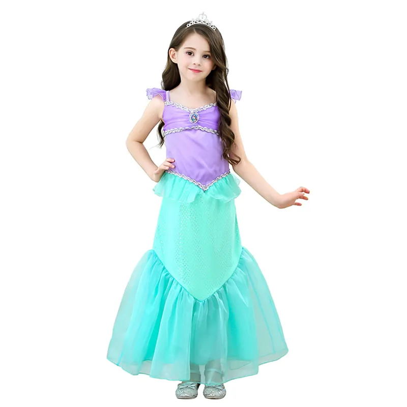 Платье Русалочки для девочек; детская одежда Ариэль; нарядный костюм морской принцессы; карнавальный костюм на Хэллоуин для дочери - Цвет: Mermaid Dress L