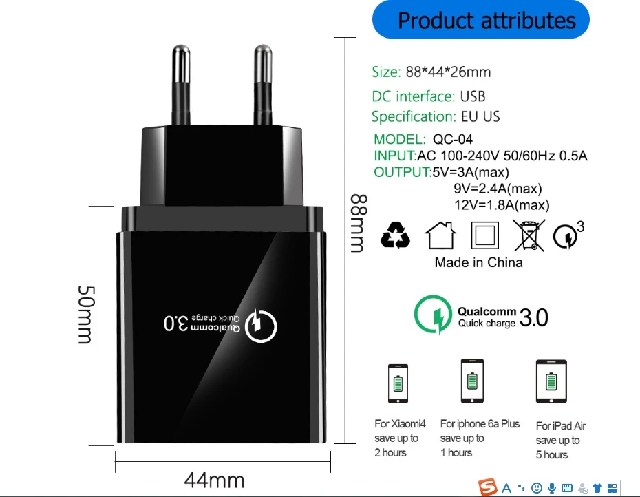 Быстрая зарядка 4,0 3,0 USB зарядное устройство универсальное 4 порта Быстрая зарядка EU US Plug адаптер питания для смартфона планшета
