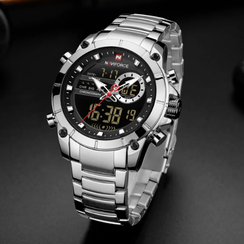 Men's Sports Quartz Watch Waterproof Night Light big Dial Watch Double Electronic Fashion Steel Belt Double Machine Core Watch