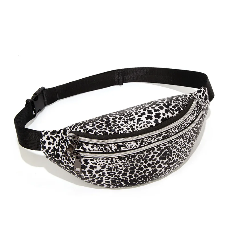 Leather Leopard Belt Bag Women Fashion Double Zipper Waist Bags Women Designer Fanny Pack Fashion Belt Chest Bag Phone Female - Цвет: black