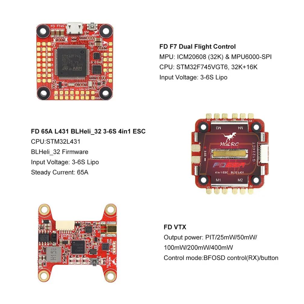 HGLRC вперед 65A 3-6S L431 BL32 4 в 1 ESC+ FD765-VTX F7 FC управление полетом для FPV гоночный Дрон аксессуары