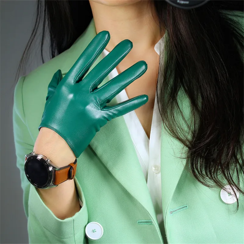 Кожаные перчатки с сенсорным экраном, 60 см, удлиненные, имитация кожи, овчина, лес, изумрудные, темно-зеленые, фруктовые, зеленые, женские перчатки WPU145