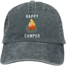 Унисекс Взрослых Винтаж Мыть Бейсболка Регулируемая папа шляпа-Happy Camper черный