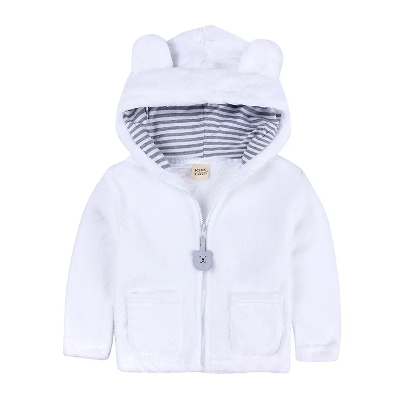 Пальто для малышей; осенне-весенняя одежда для девочек и мальчиков; куртка с длинными рукавами; однотонное хлопковое пальто с капюшоном; теплая одежда; верхняя одежда - Цвет: Белый