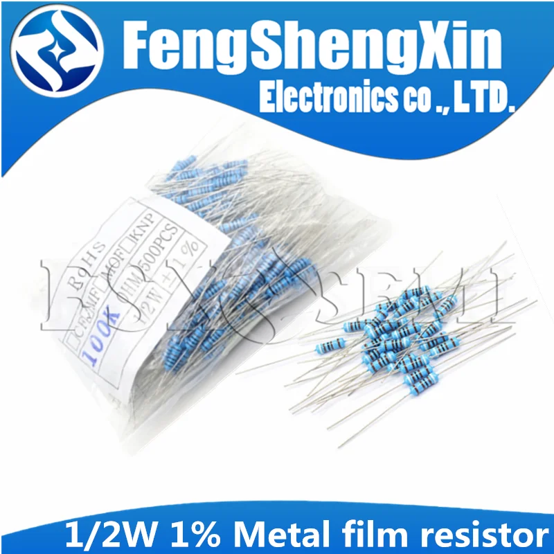 1/2W 1% Metal film resistor 1R~2.2M 100R 220R 330R 1K 1.5K 2.2K 3.3K 4.7K 10K 22K 47K 100K 100 220 330 1K5 2K2 3K3 4K7 ohm 50pcs metal film resistor metal film resistors