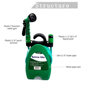 

Reel Spray Set Watering Hose Home Garden 10 Meter Agriculture Portable Car Wash Accessory With Nozzle Pipe Irrigation System